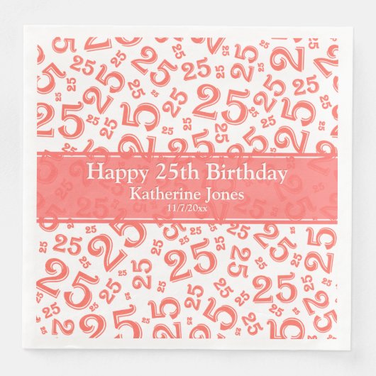 Alter 25 Random Number Pattern Coral/White Serviette (Vorderseite)