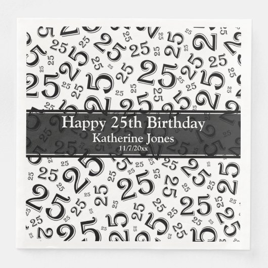 Alter 25 Zufallszahlenmuster Schwarz/Weiß Serviette (Vorderseite)