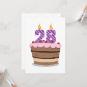 Alter 28 auf Geburtstagskuchen Karte (Vorderseite/Rückseite Beispiel)