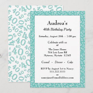Alter 40 Zufallszahlenmuster Türkis/Weiß 40. Einladung
