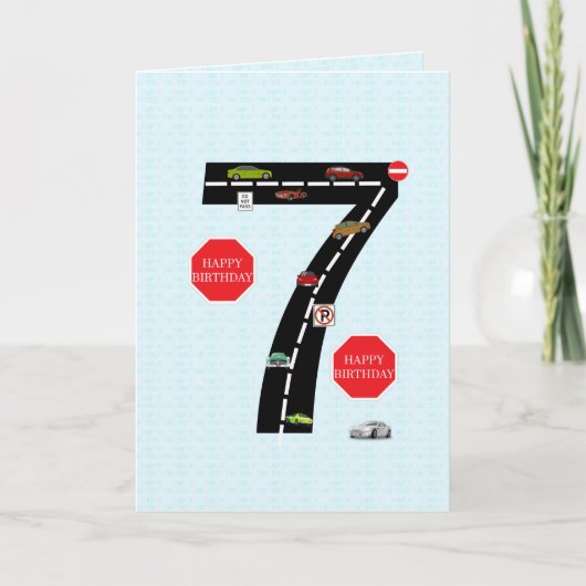 Alter 7, 7. Geburtstag, Spielzeugautos und Straße Karte (Vorderseite)
