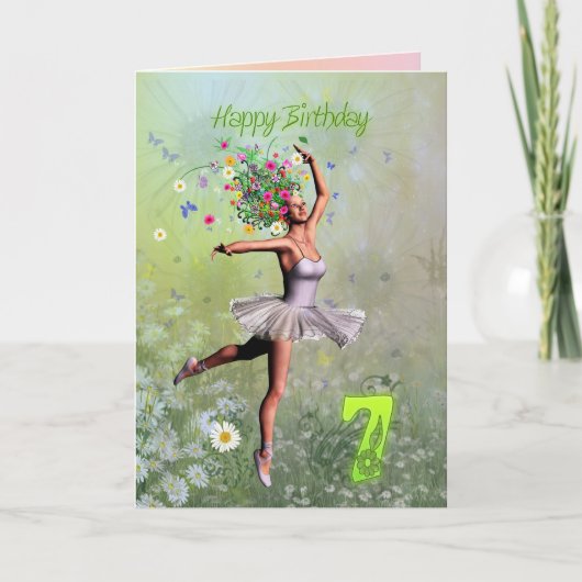 Alter 7, Blume Fee Geburtstagskarte Karte (Vorderseite)