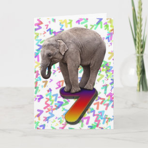 Alter 7, ein glücklicher Elefant Geburtstagskarte Karte