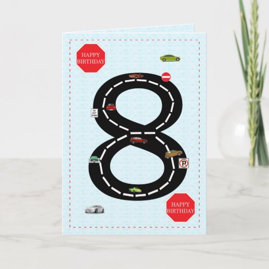 Alter 8, 8. Geburtstag, Spielzeugautos und Straße Karte (Vorderseite)