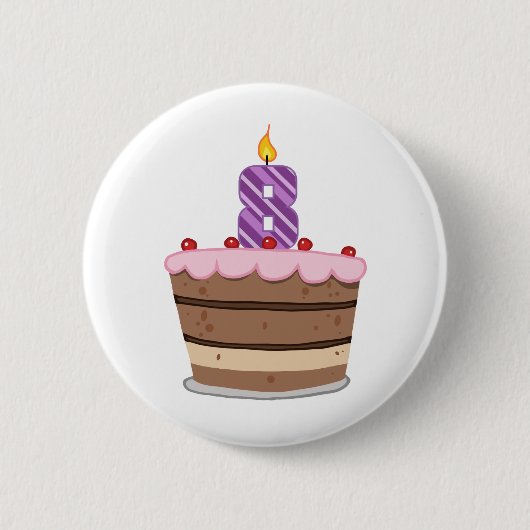 Alter 8 auf Geburtstags-Kuchen Button (Vorderseite)