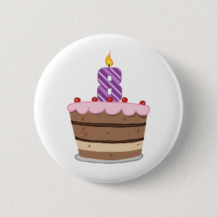 Alter 8 auf Geburtstags-Kuchen Button