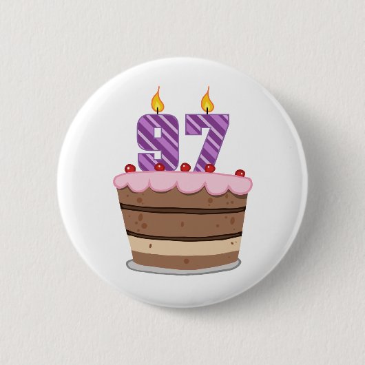 Alter 97 auf Geburtstags-Kuchen Button (Vorderseite)