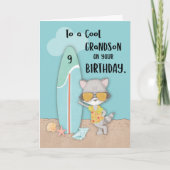 Alter 9 Grandson Birthday Beach Funny Cool Raccoon Karte (Vorderseite)