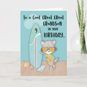 Alter 9 Urenkel Geburtstag Strand Waschbär Karte