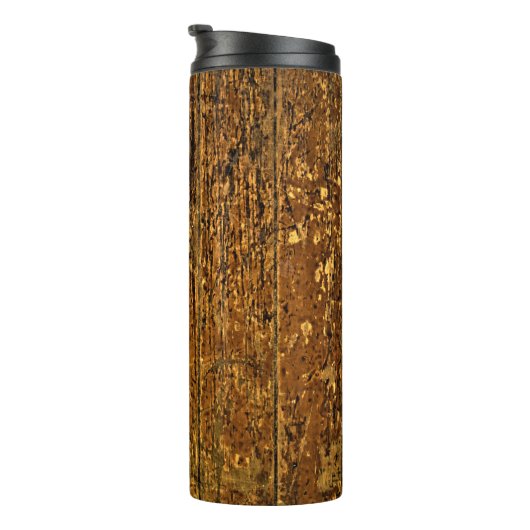 Alter abgenutzter Holzpaneel Thermosbecher (Nach rechts gedreht)