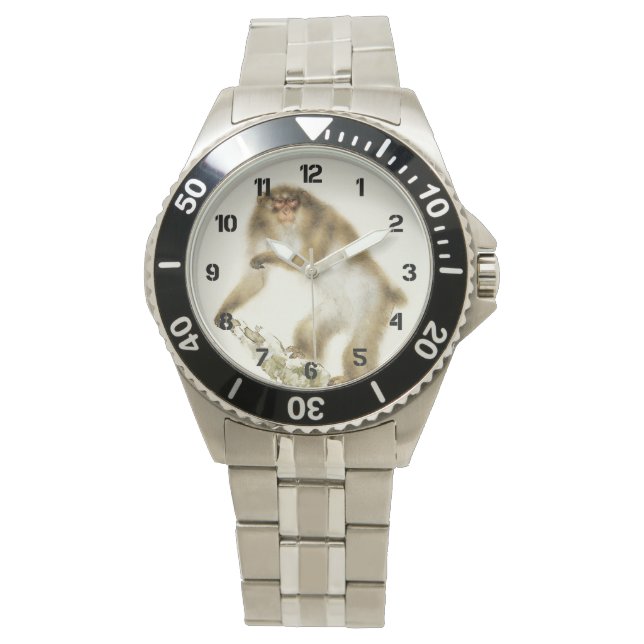 Alter Affe mit Kirsche im Herbst Armbanduhr (Vorderseite)