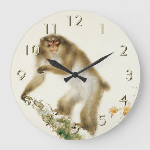 Alter Affe mit Kirsche im Herbst Große Wanduhr