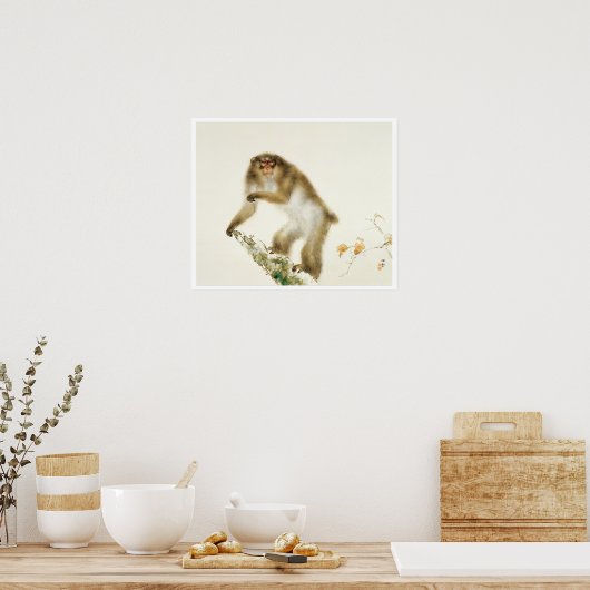 Alter Affe mit Kirsche im Herbst Poster (Küche)