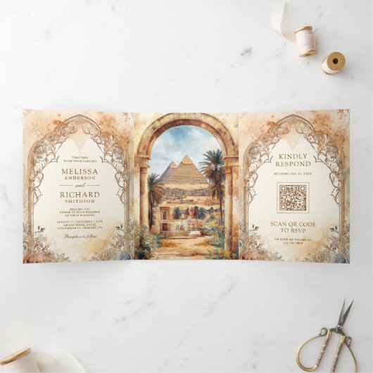 Alter ägyptischer Pyramidenbogen Dreifach Gefaltete Einladung (Innenseite)