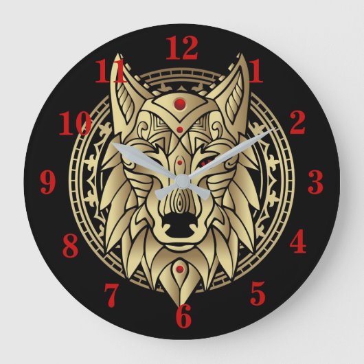 Alter ägyptischer Wolf Große Wanduhr (Vorderseite)