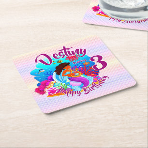 Alter ändern Name Mermaid Geburtstagspartei person Rechteckiger Pappuntersetzer