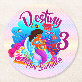 Alter ändern Name Mermaid Geburtstagspartei person Runder Pappuntersetzer