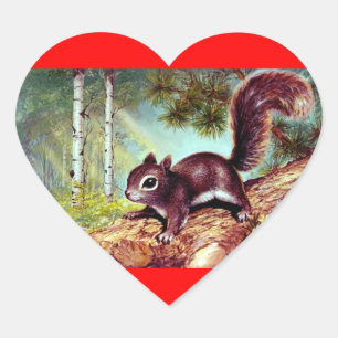 Alter antiker Vintager Eichhörnchen-Herz-Aufkleber Herz-Aufkleber