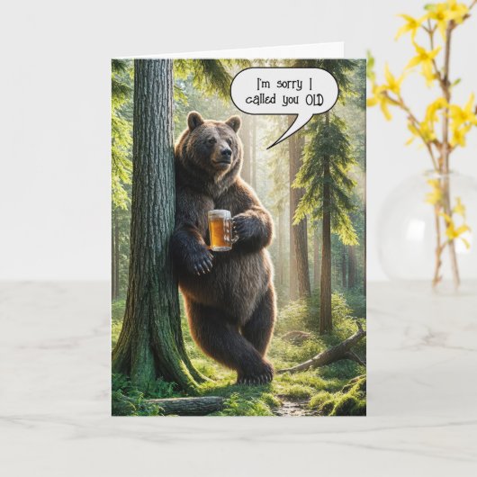 Alter Bär mit Bier Karte (Gelbe Blume)