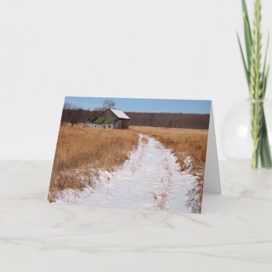 Alter Bauernhof im Winter Feiertagskarte (Vorderseite)