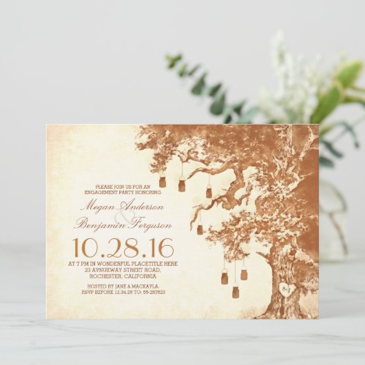 Alter Baum und Maurerkirsche rustikale Verlobungsf Einladung (Stehend Vorderseite)