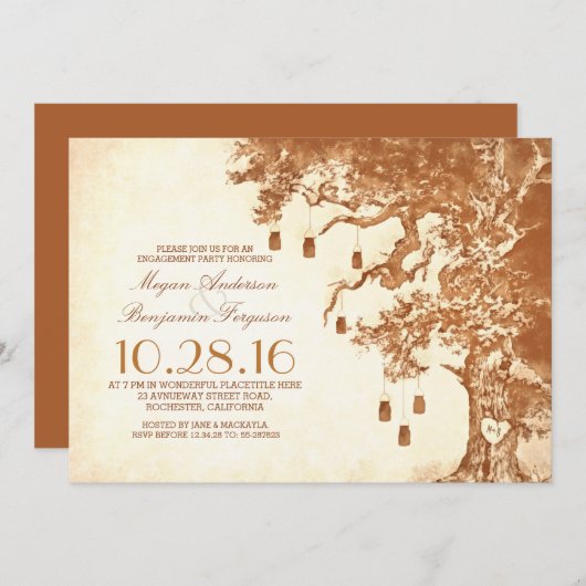 Alter Baum und Maurerkirsche rustikale Verlobungsf Einladung (Vorne/Hinten)