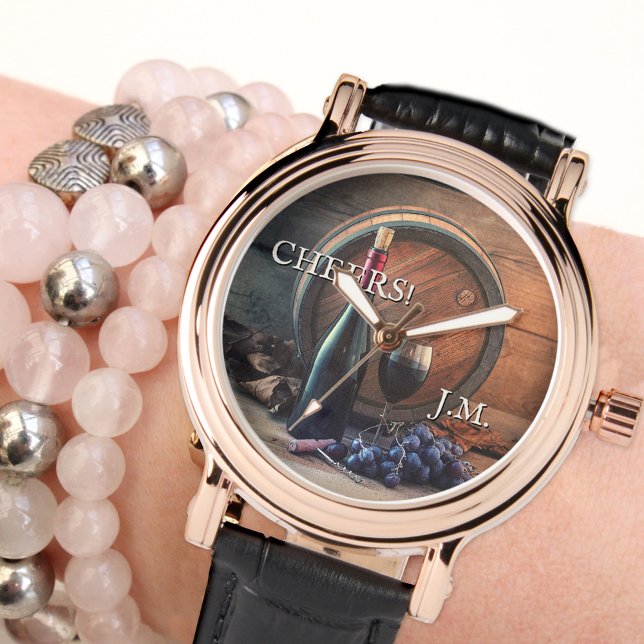 Alter bis Perfection Fine Wine Cheers Armbanduhr (Elegant watch featuring a vintage painting of a fine wine with grapes - aged to perfection birthday)