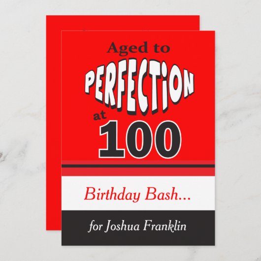 Alter bis Perfektion bei 100 | 100. Geburtstag Einladung (Vorne/Hinten)