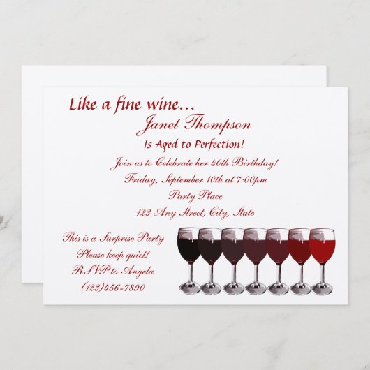 Alter bis Perfektion/ Einladung zum Geburtstag (Vorne/Hinten)