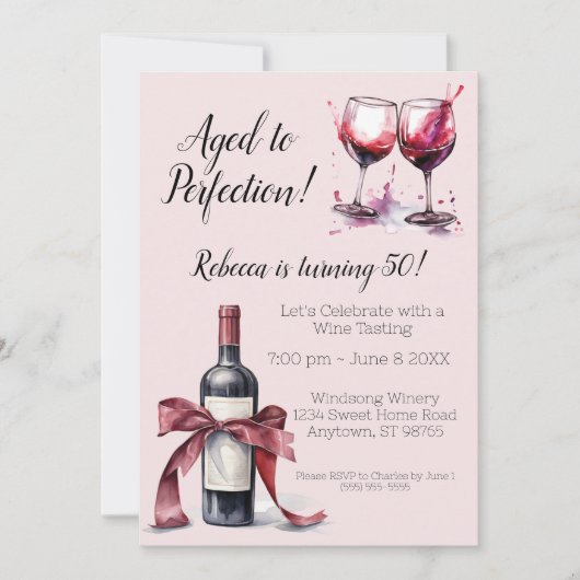 Alter bis Perfektion Individuell anpassbarer Wein Einladung (Vorderseite)