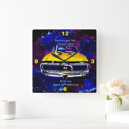Alter bis Perfektion Klassisches Auto Quadratische Wanduhr (Zuhause)
