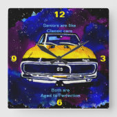 Alter bis Perfektion Klassisches Auto Quadratische Wanduhr (Vorderseite)