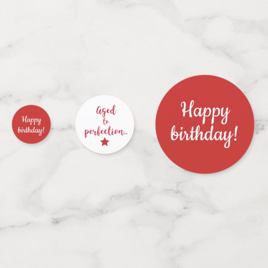 Alter bis Perfektion - Rote und weiße Sterne Gebur Konfetti (Vorderseiten)