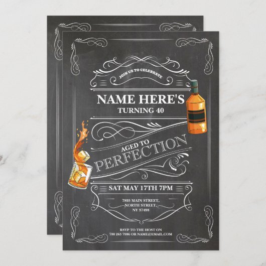 Alter bis Perfektion Whiskey 60. Jeglicher Alter M Einladung (Vorne/Hinten)