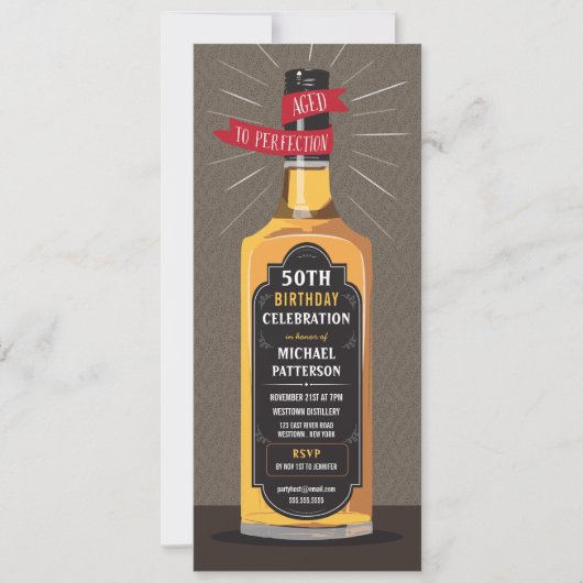 Alter bis Perfektion Whiskey Big Meilenstein Gebur Einladung (Vorderseite)