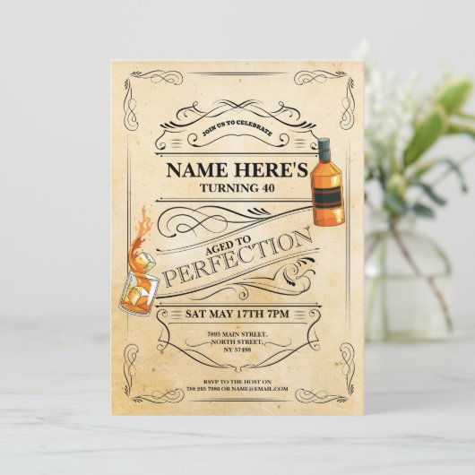 Alter bis Perfektion Whiskey jedes Alter Männer Vi Einladung (Stehend Vorderseite)