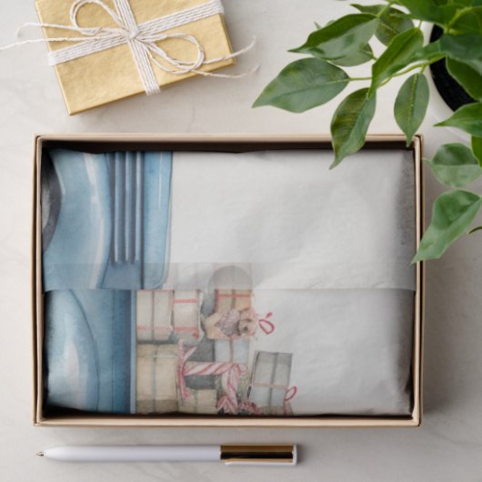 Alter blauer LKW mit festem Baum Seidenpapier (Geschenk)