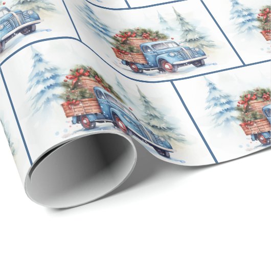 Alter blauer LKW mit Weihnachtskiefer Geschenkpapier (Rolleneckpunkt)