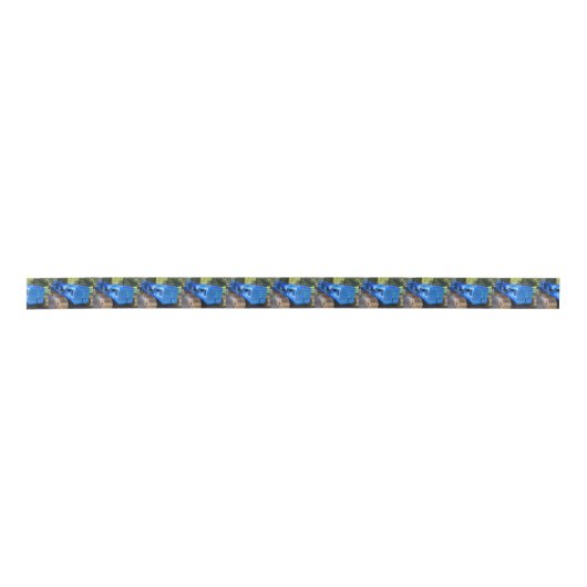 Alter blauer Traktor und Raupe Satinband (Vorderseite)