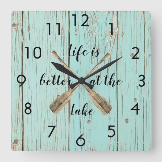 Alter blauer Zaun besser am Oarsee Quadratische Wanduhr (Vorderseite)