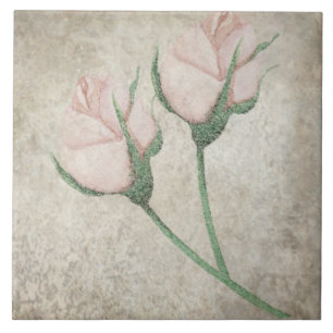 Alter botanischer Tile - Aqua und Knochen V4 Fliese