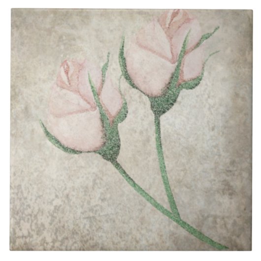 Alter botanischer Tile - Aqua und Knochen V4 Fliese (Vorderseite)