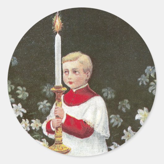 Alter Boy Bearing Candle Vintag Ostern Runder Aufkleber (Vorderseite)
