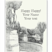 Alter Brunnen im Park mit Skulpturenjunge Aufkleber (Vorderseite)