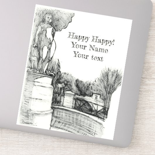 Alter Brunnen im Park mit Skulpturenjunge Aufkleber (Detail)