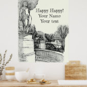 Alter Brunnen im Park mit Skulpturenjunge Poster (Küche)