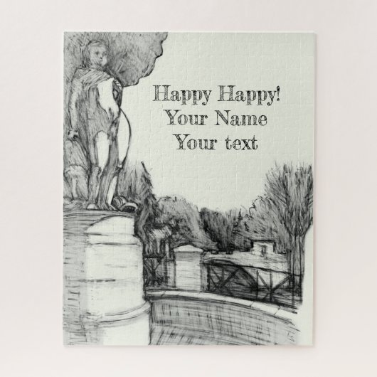 Alter Brunnen im Park mit Skulpturenjunge Puzzle (Vertikal)