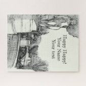 Alter Brunnen im Park mit Skulpturenjunge Puzzle (Horizontal)