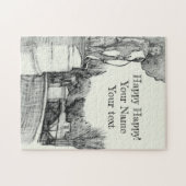 Alter Brunnen im Park mit Skulpturenjunge Puzzle (Horizontal)