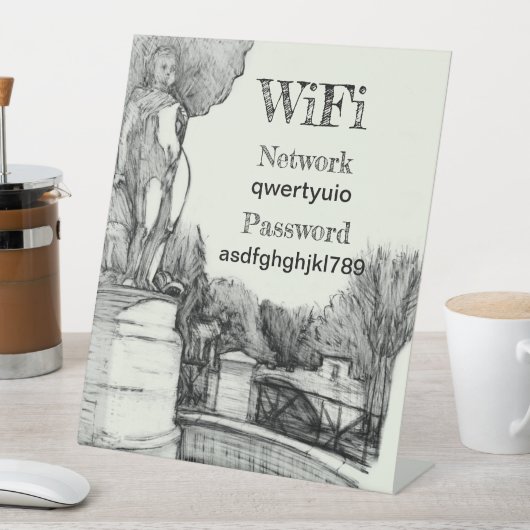 Alter Brunnen im Park mit Skulpturenjunge Sockelschild (In Situ)